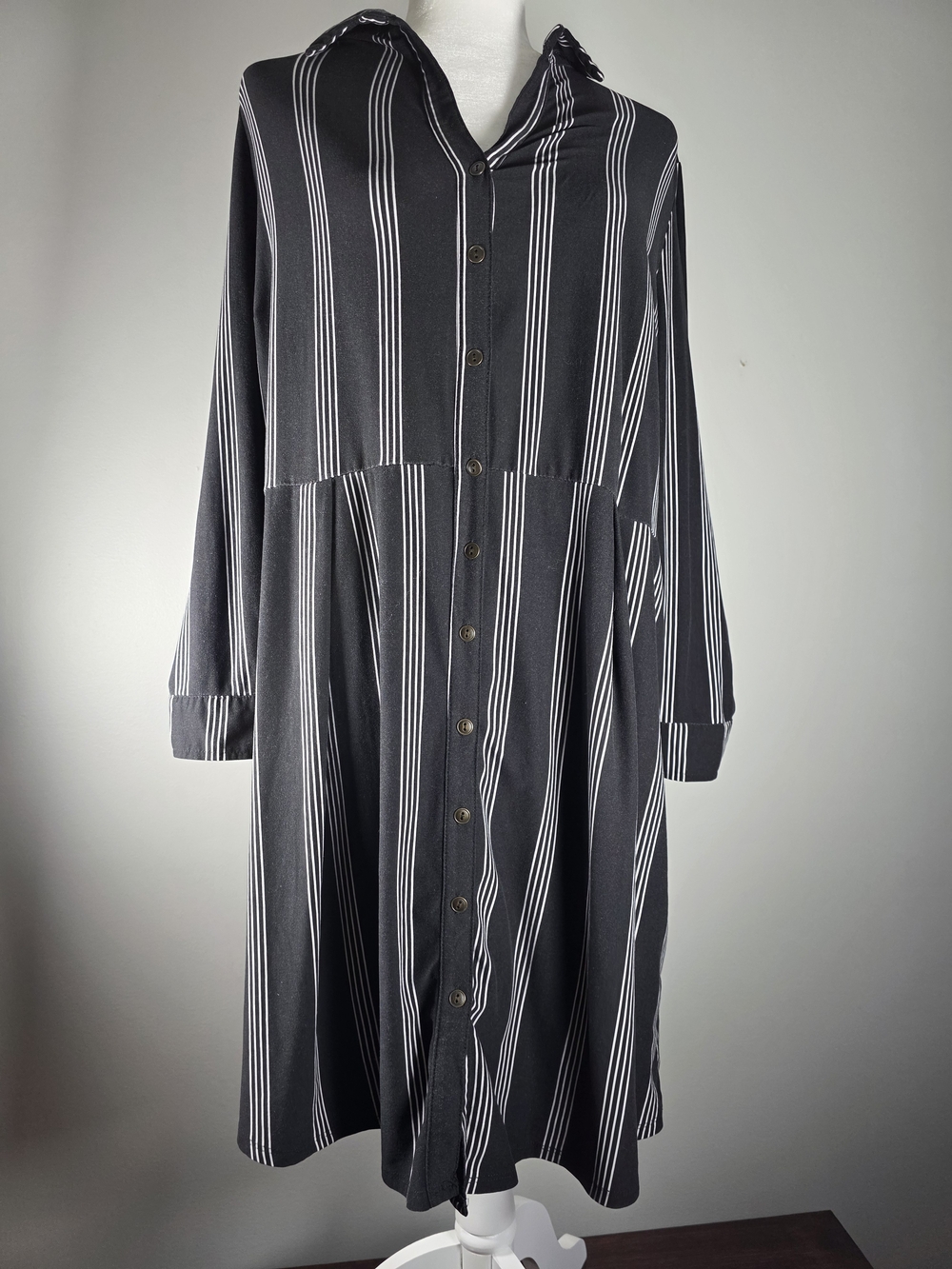 Derek Heart Plus XL Black & White Striped Button Front Shirt Dress